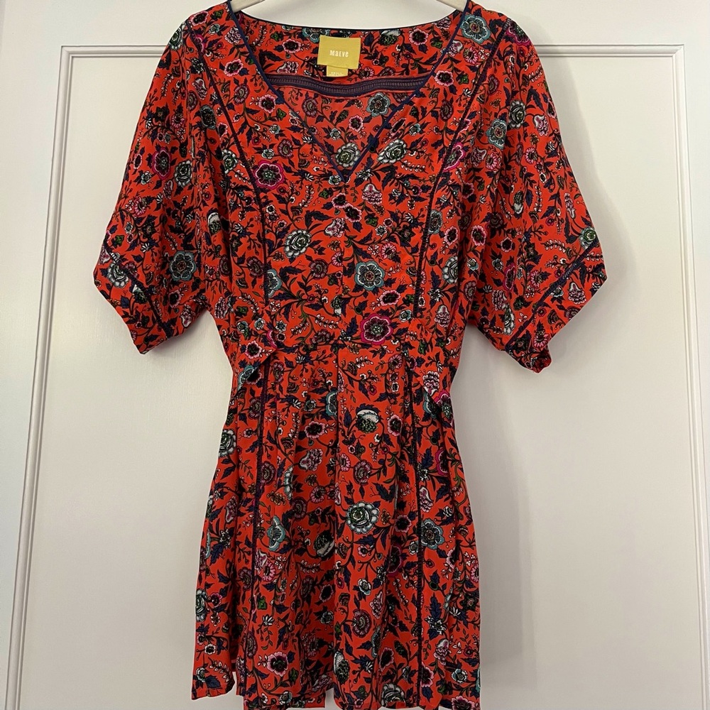 Silk MAEVE Red Floral Anthropologie blouse Sz S